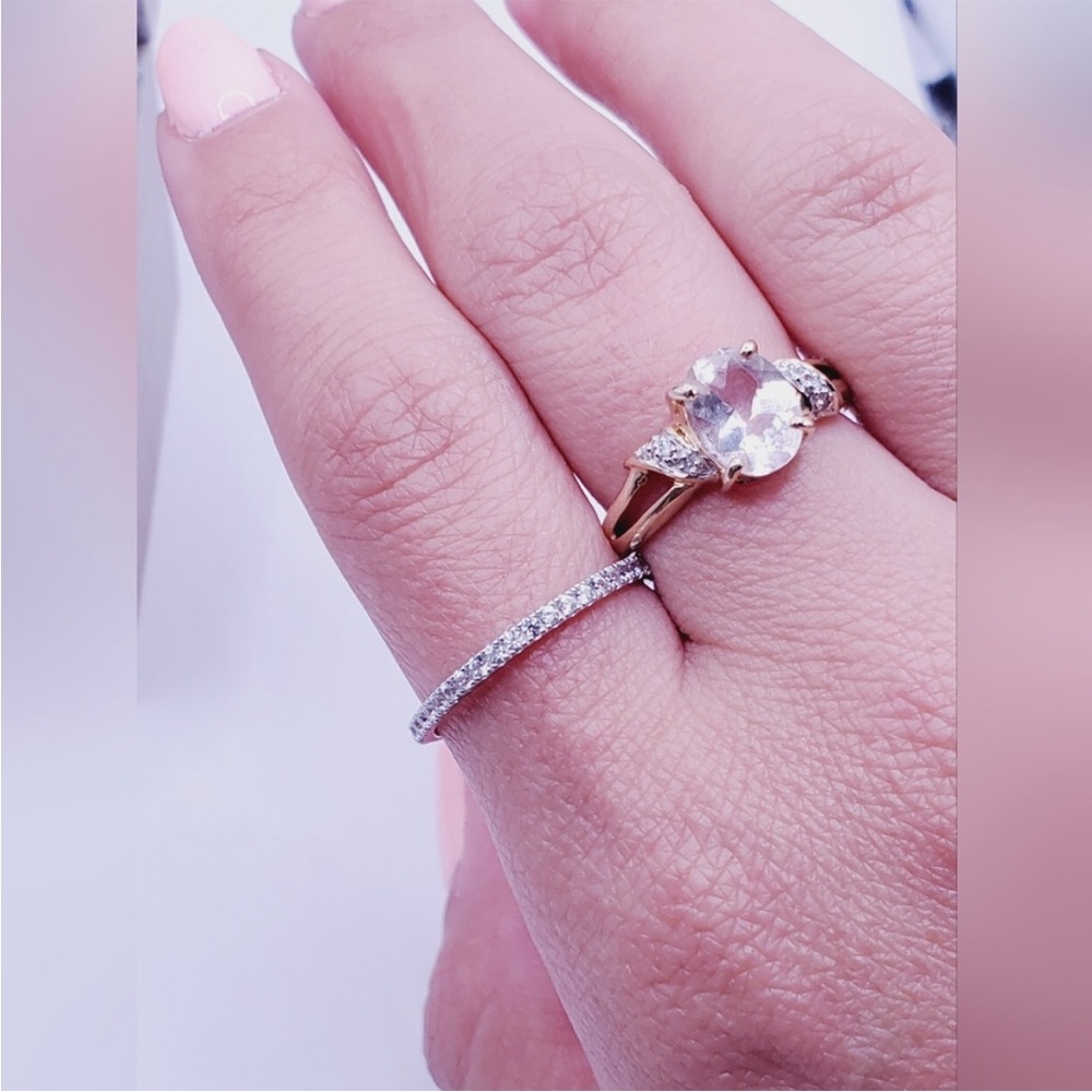 10k Solid White Gold Genuine Zircon Wedding Band Ring - Picture 5 of 5